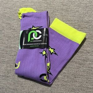 PRO Compression L/XL Over-the-Calf Compression Socks in Lavender/Neon Yellow